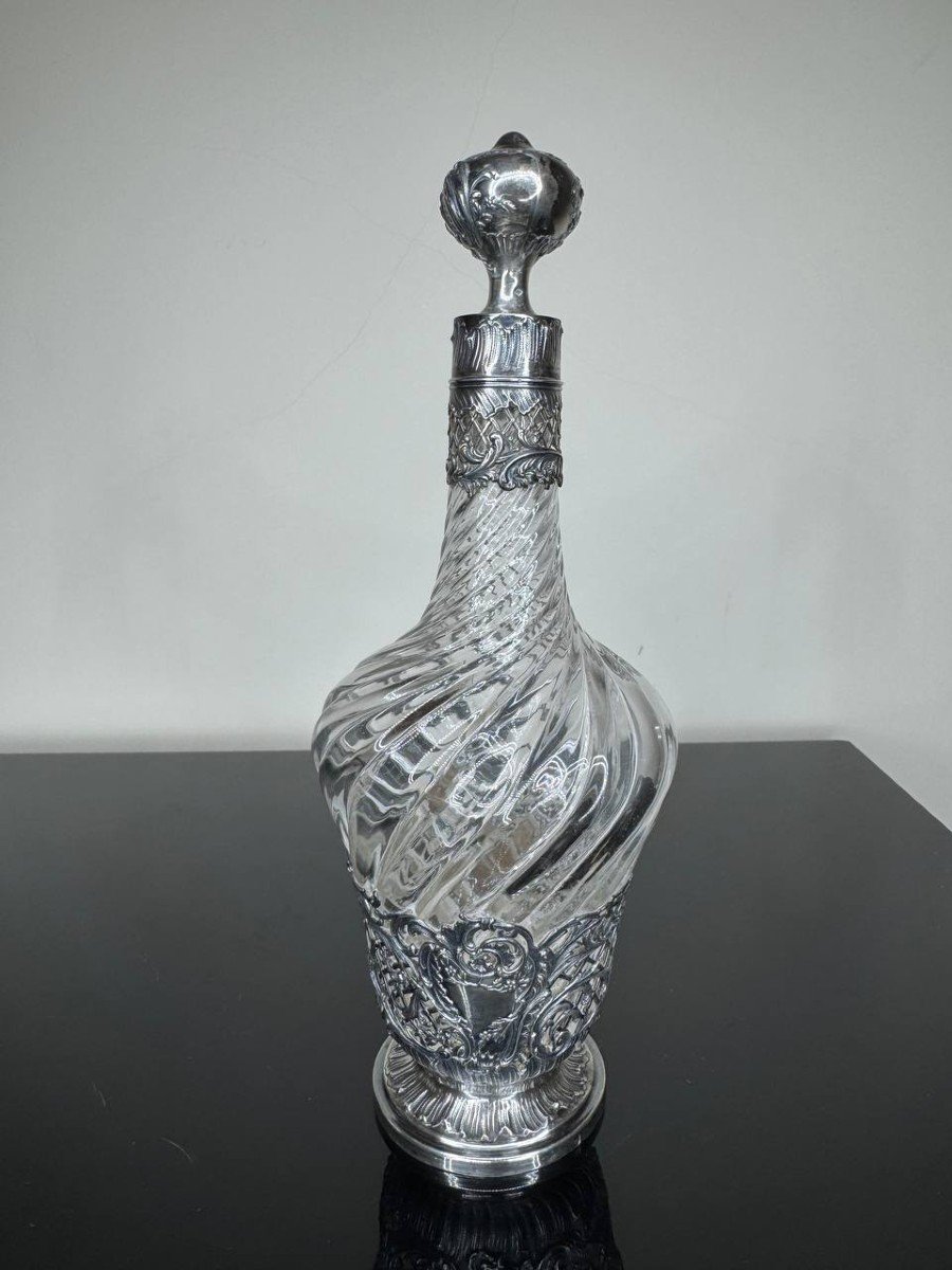 Carafe , Bouteille En Cristal Et Monture Argent Napoléon III XIXème