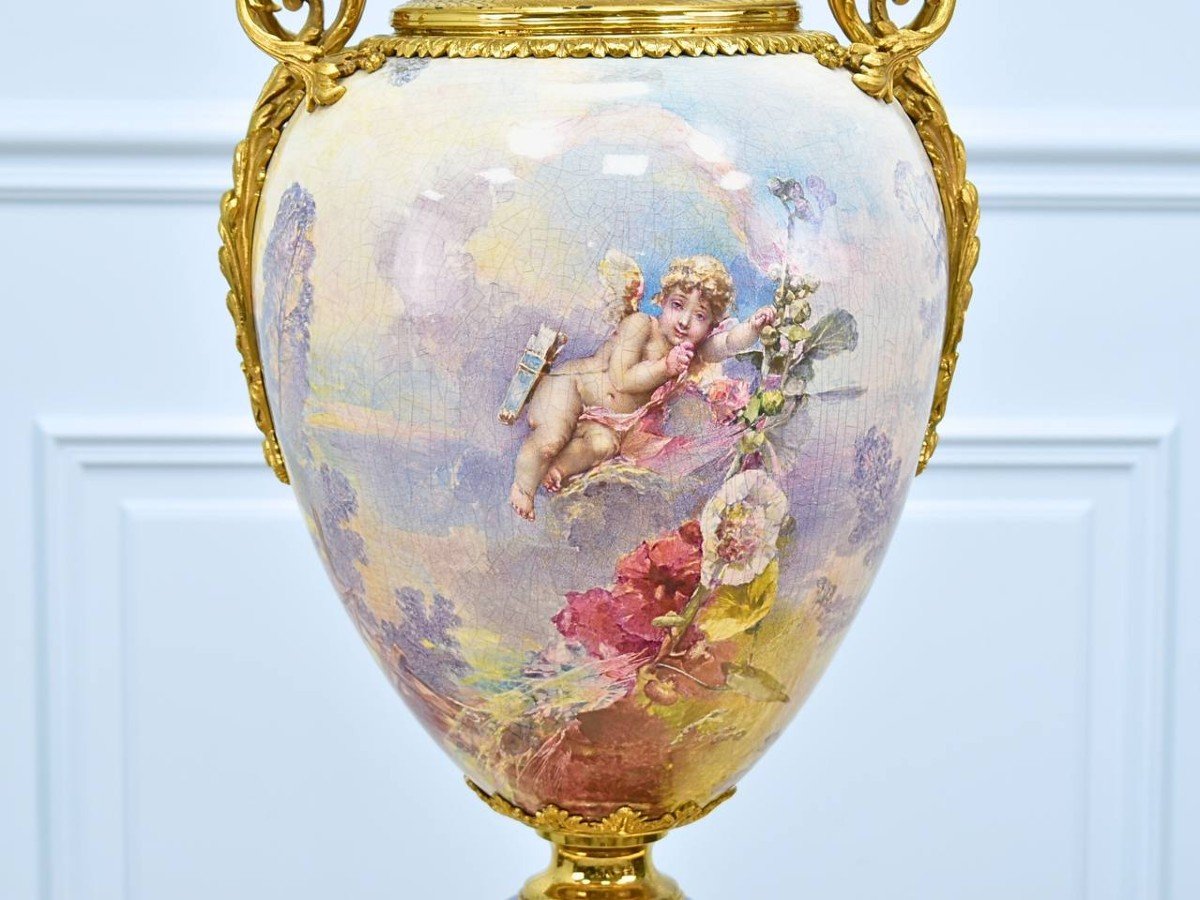 Vase Exceptionnel En Porcelaine De La Manufacture Sèvres,peint à La Main Par F.bettanger,h108cm-photo-3