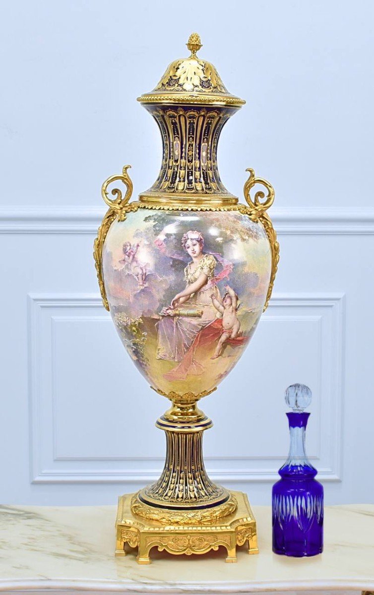 Vase Exceptionnel En Porcelaine De La Manufacture Sèvres,peint à La Main Par F.bettanger,h108cm-photo-4