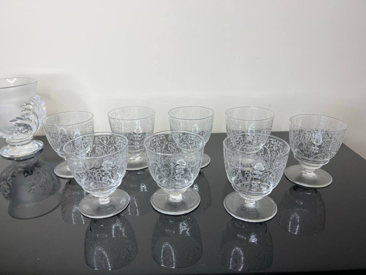 Baccarat , Modèle Lulli , 8 Verres , Gravure à l'Acide.-photo-2