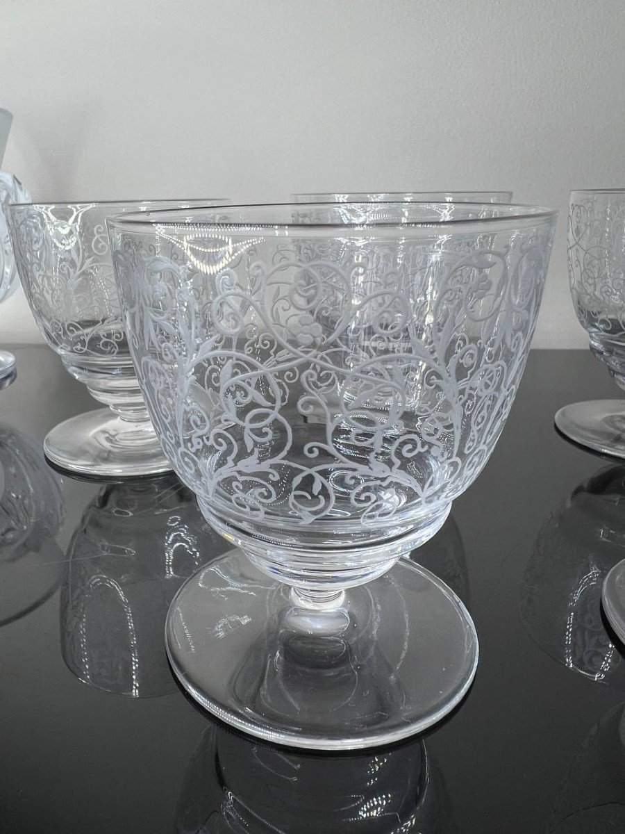 Baccarat , Modèle Lulli , 8 Verres , Gravure à l'Acide.-photo-3