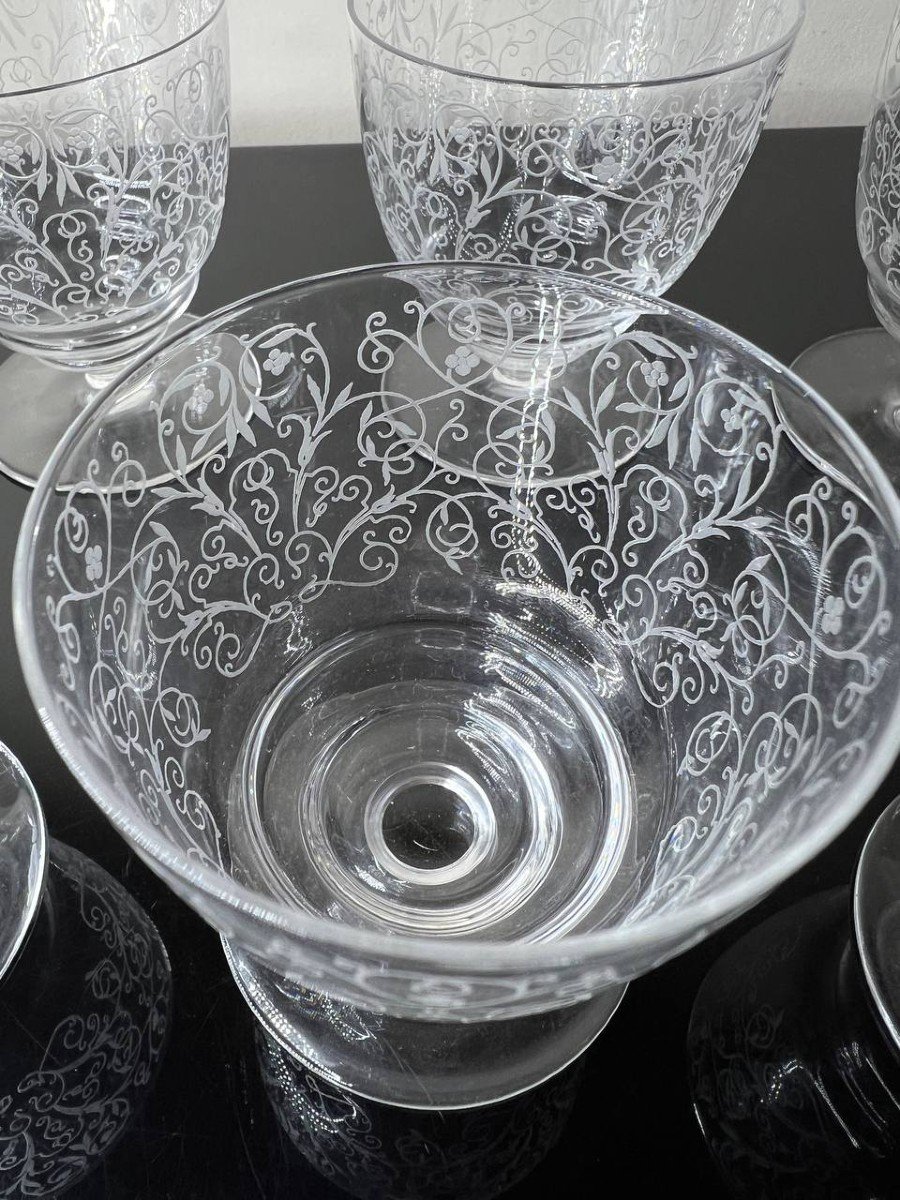 Baccarat , Modèle Lulli , 8 Verres , Gravure à l'Acide.-photo-4