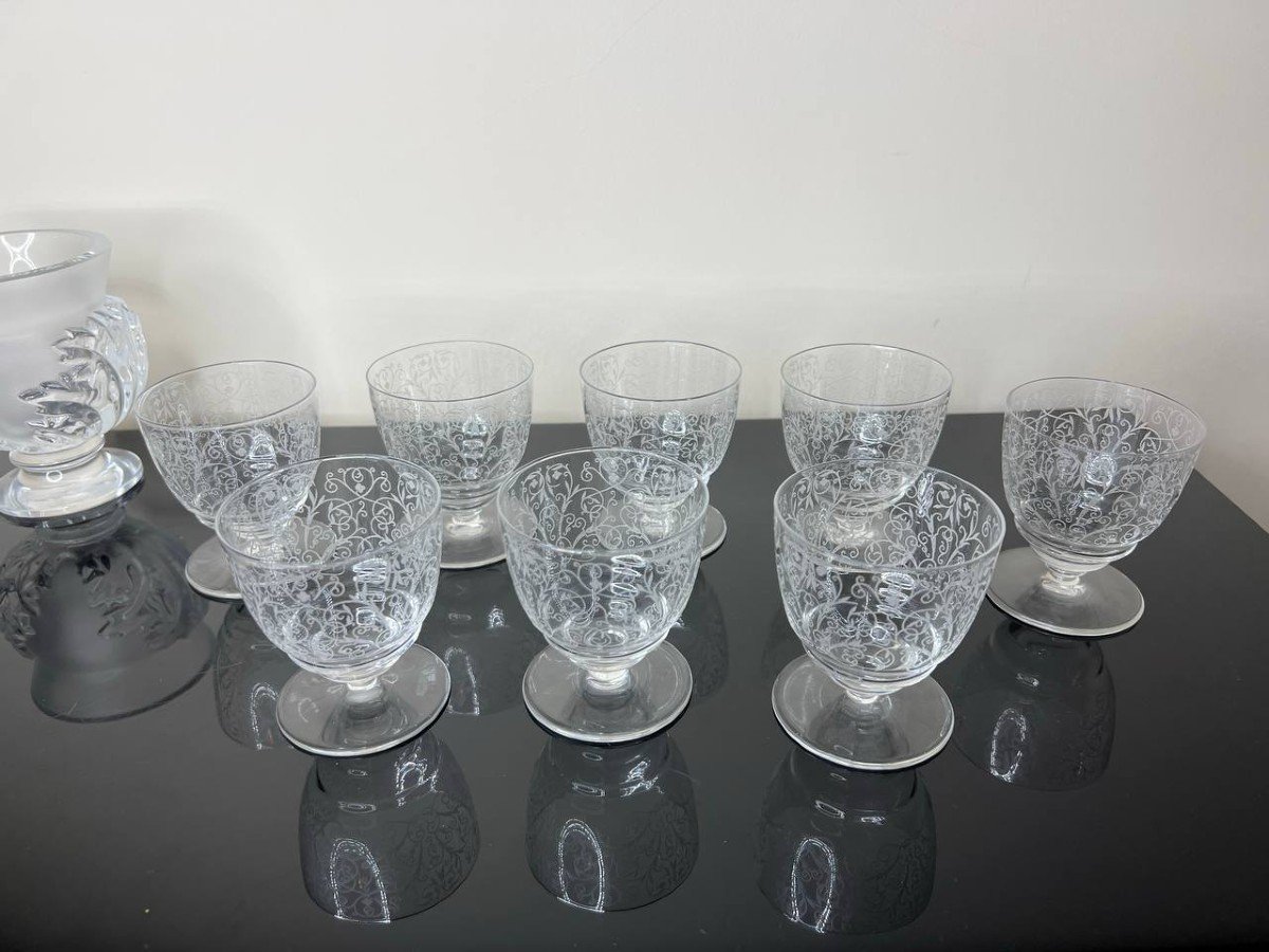 Baccarat , Modèle Lulli , 8 Verres , Gravure à l'Acide.-photo-1