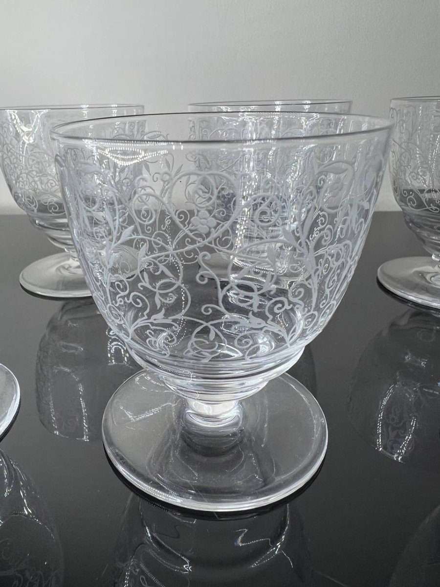 Baccarat , Modèle Lulli , 8 Verres , Gravure à l'Acide.-photo-3