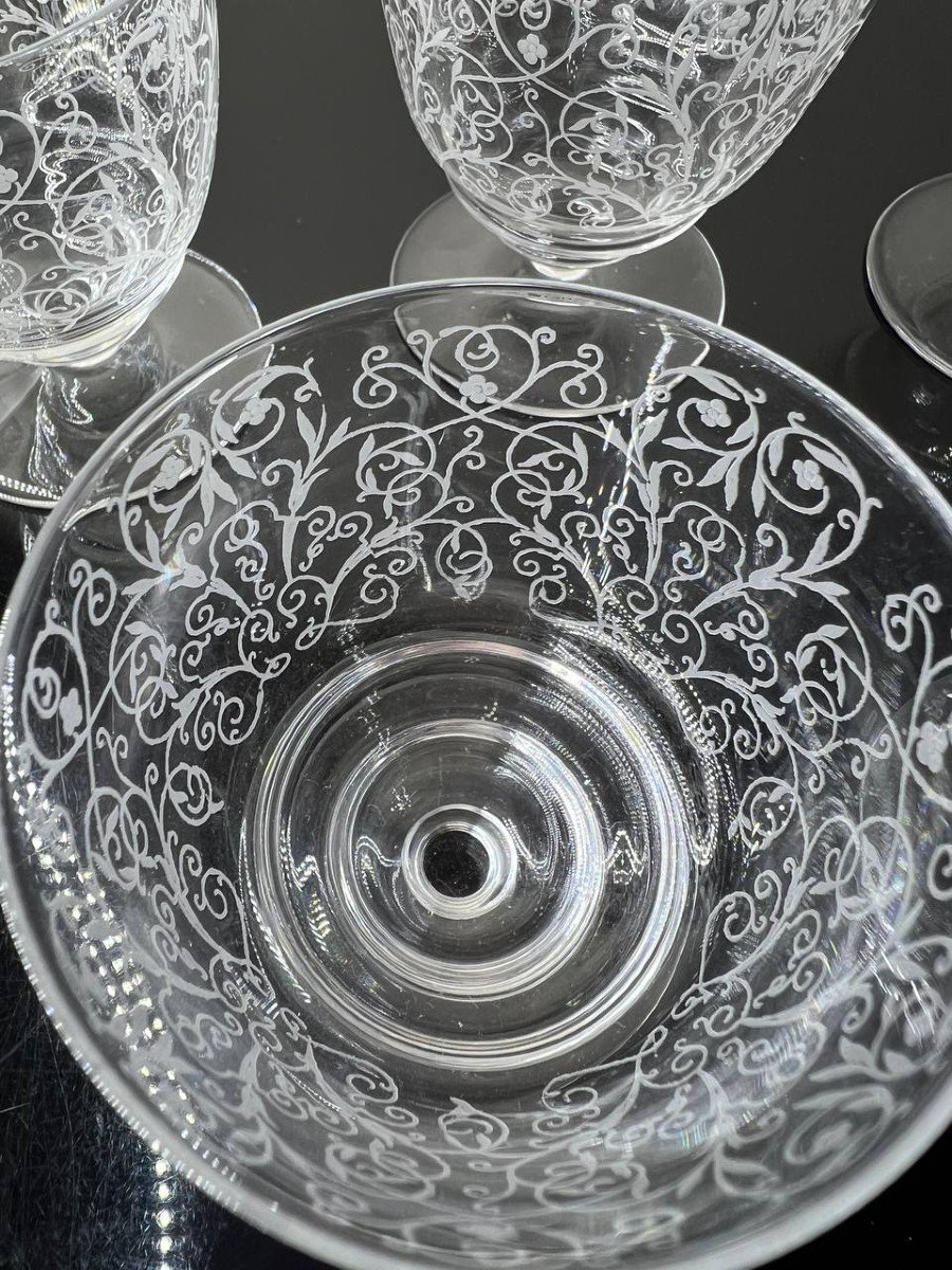 Baccarat , Modèle Lulli , 8 Verres , Gravure à l'Acide.-photo-4