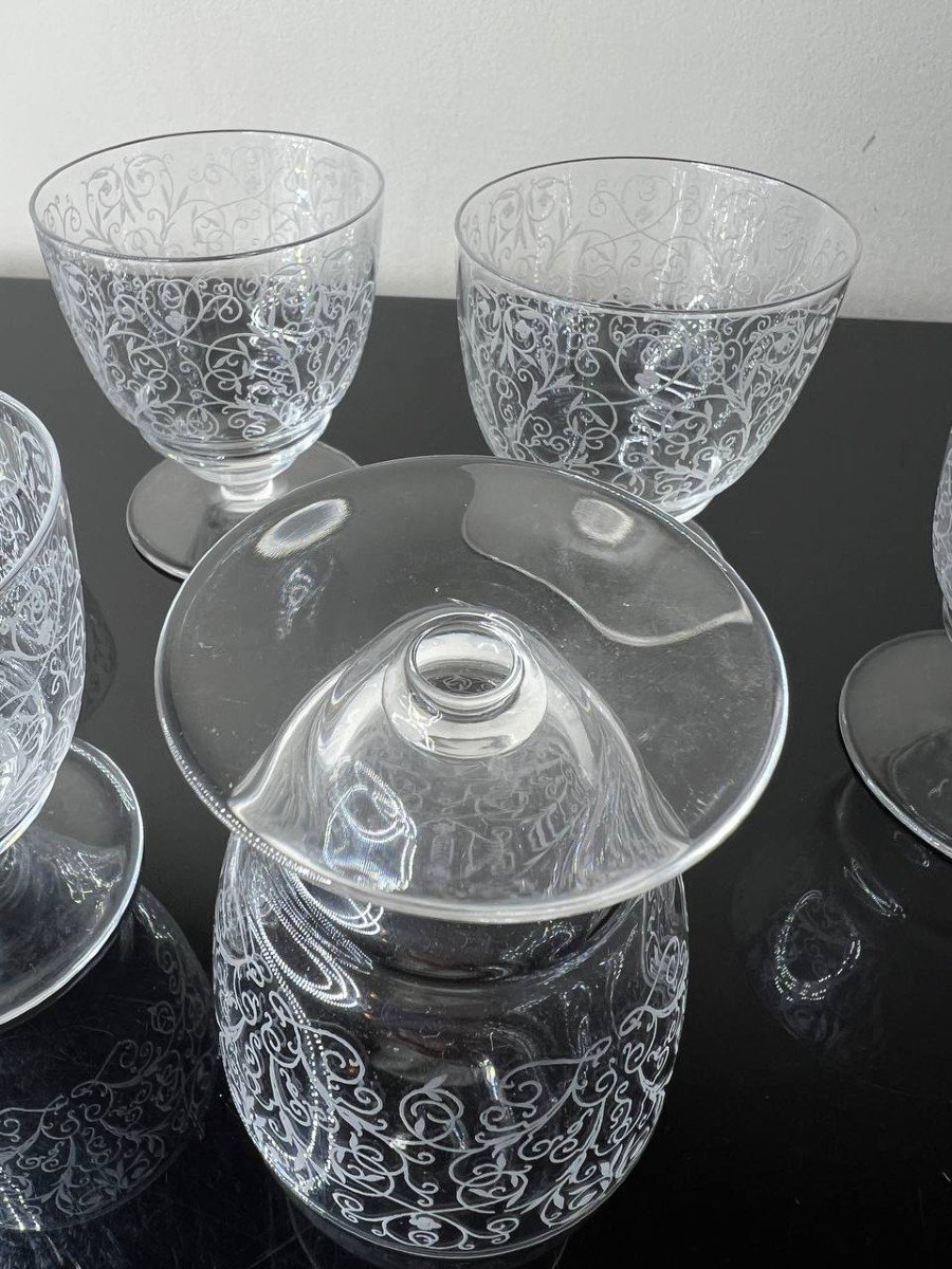 Baccarat , Modèle Lulli , 8 Verres , Gravure à l'Acide.-photo-5