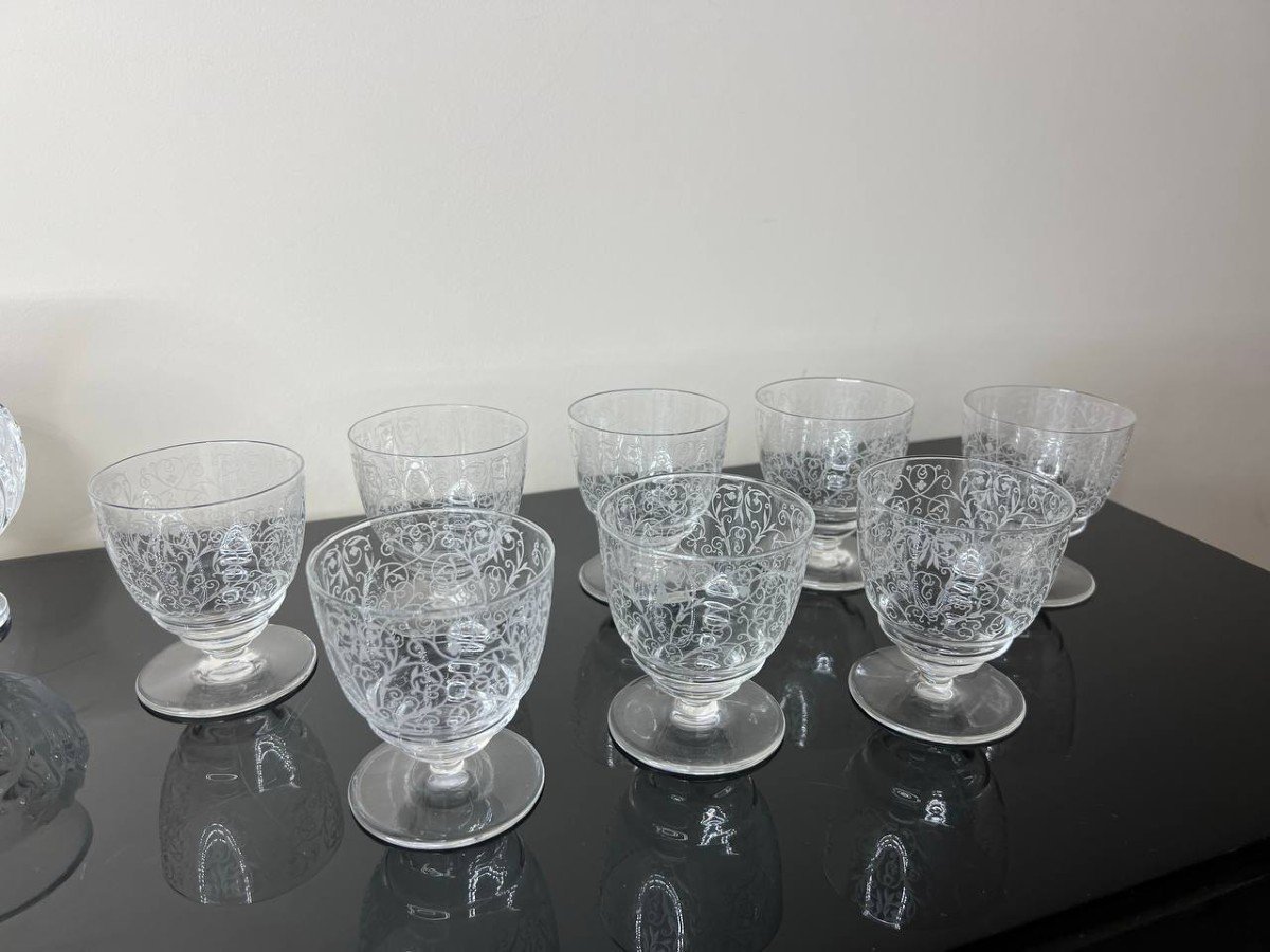 Baccarat , Modèle Lulli , 8 Verres , Gravure à l'Acide.