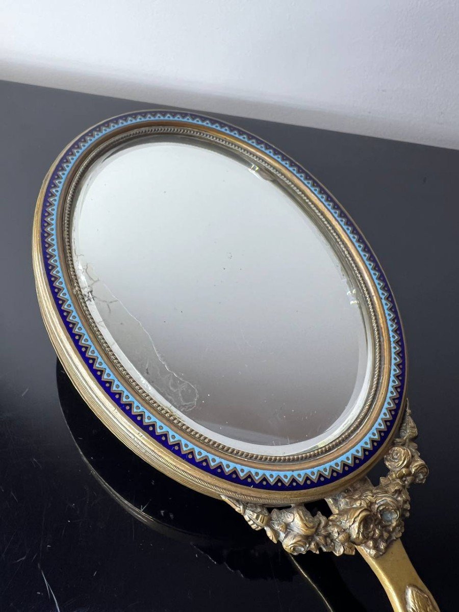 Mirror, Face To Face, In Bronze, Brass And Cloisonné Enamels-photo-3