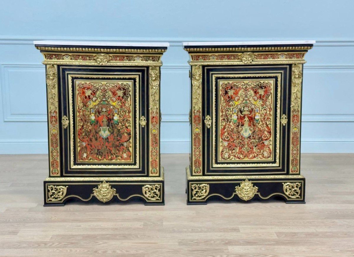 Paire De Meuble d'Appui Napoléon III En Marqueterie Boulle.