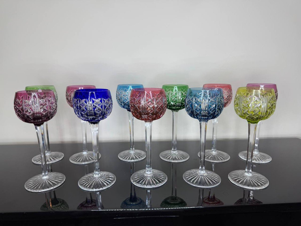 11 Verres Couleur En Cristal De Saint Louis, Riesling-photo-3