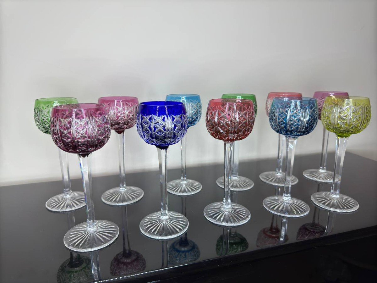 11 Verres Couleur En Cristal De Saint Louis, Riesling-photo-4