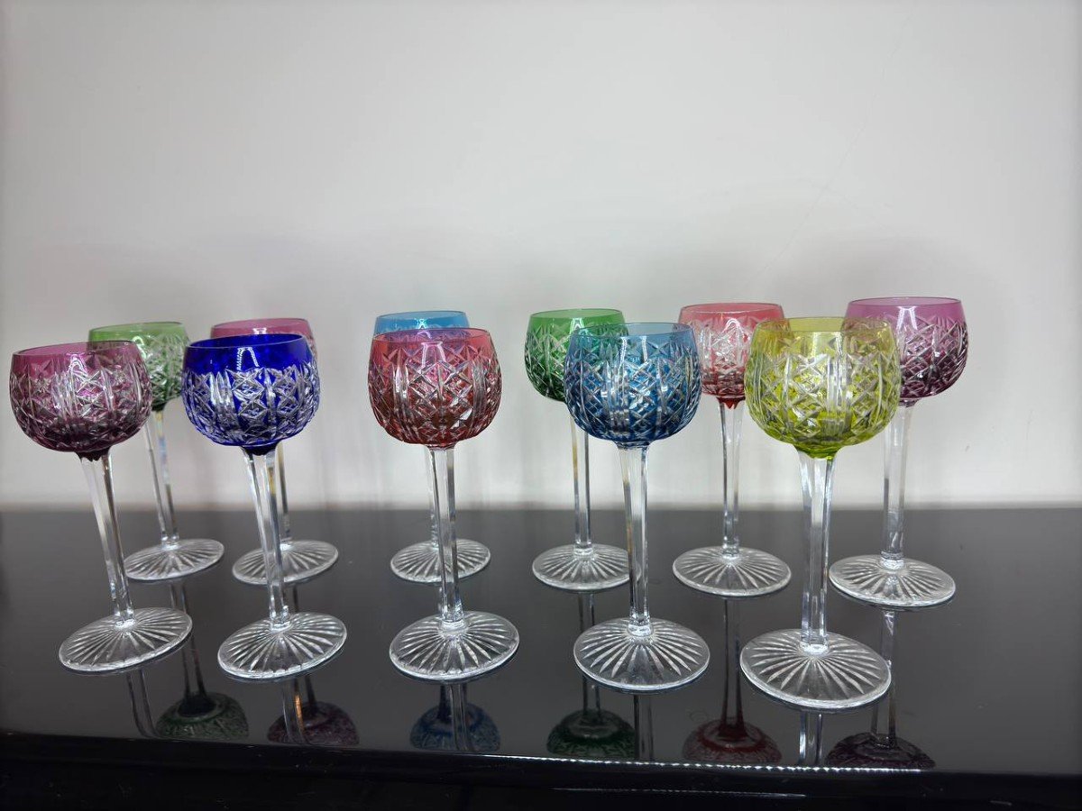 11 Verres Couleur En Cristal De Saint Louis, Riesling-photo-5