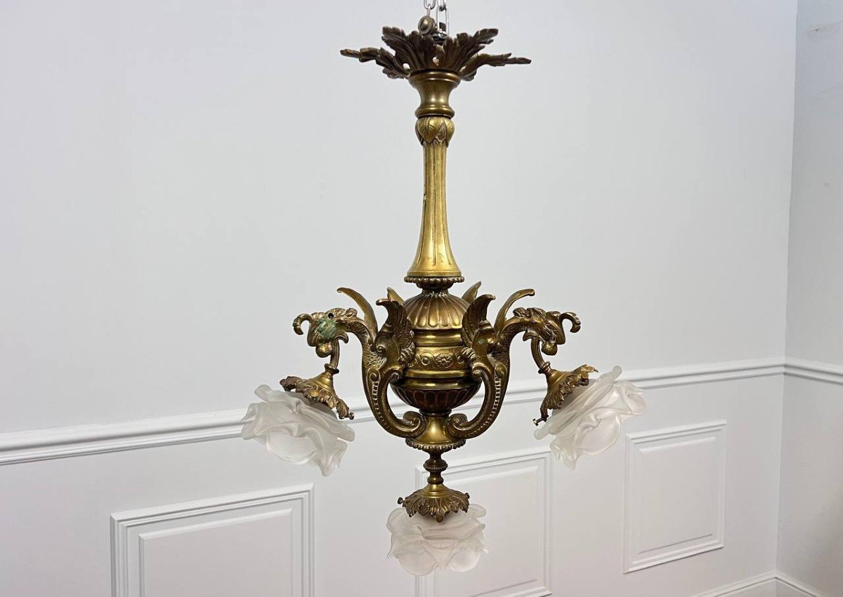 Lustre Ancien En Bronze Massif-photo-3