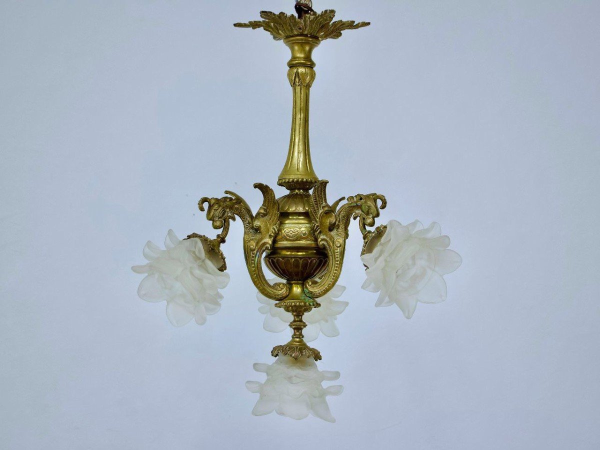 Lustre Ancien En Bronze Massif