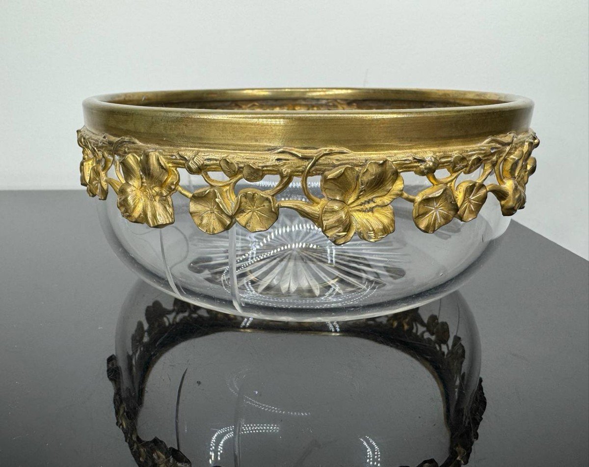 Small Cut Crystal Bowl Or Cup, Acanthus Frieze In Gilded Brass, Style -photo-2