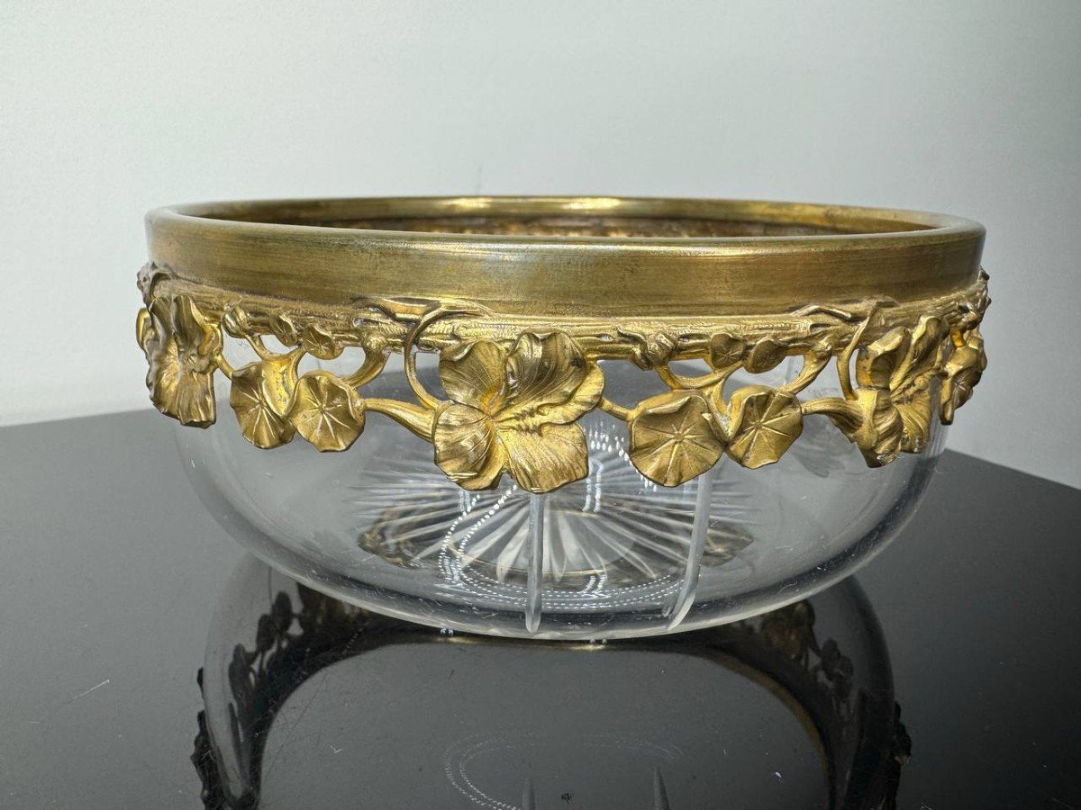 Small Cut Crystal Bowl Or Cup, Acanthus Frieze In Gilded Brass, Style -photo-4