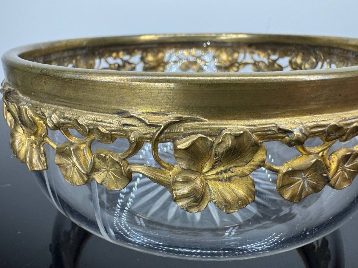 Small Cut Crystal Bowl Or Cup, Acanthus Frieze In Gilded Brass, Style -photo-2