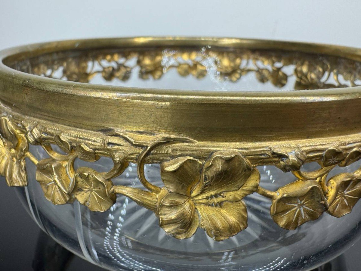 Small Cut Crystal Bowl Or Cup, Acanthus Frieze In Gilded Brass, Style -photo-3