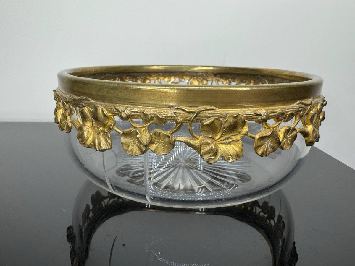 Small Cut Crystal Bowl Or Cup, Acanthus Frieze In Gilded Brass, Style -photo-4