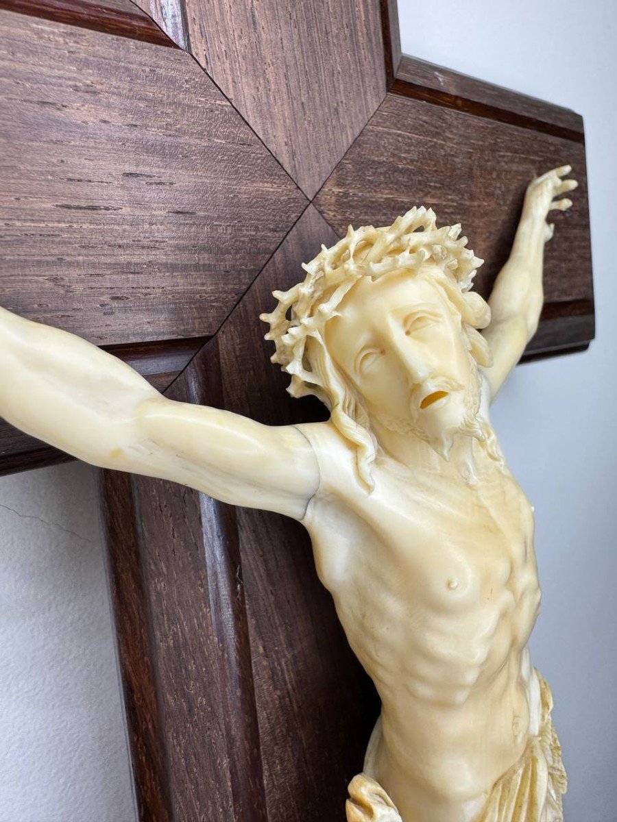 Crucifix Formed Of A Carved Ivory Christ On A Rosewood Cross-photo-2