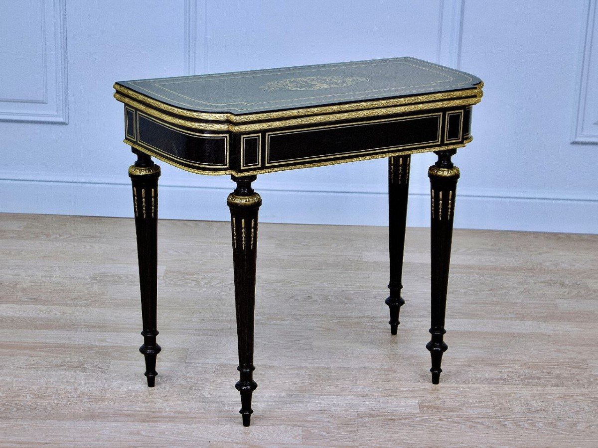 Console Table Games In Blackened Wood, Napoleon III Period – Mid 19th Century-photo-4