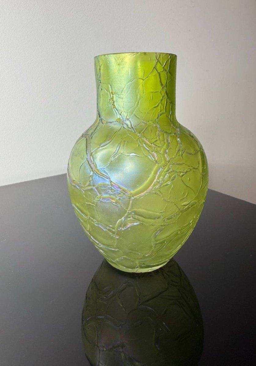 Petit Vase En Verre Craquelé Vert Irisé Kralik-photo-2