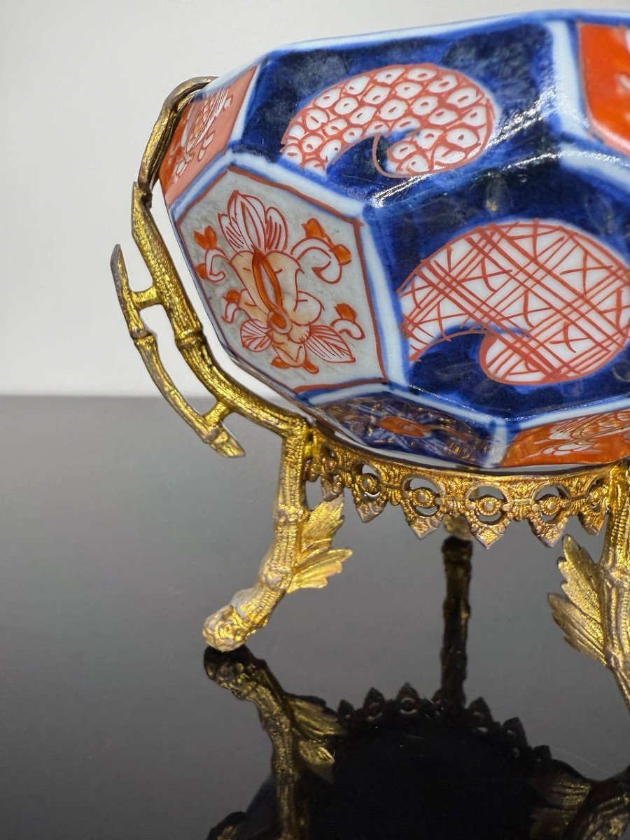 Japon , Porcelaine Imari Montée Sur Bronze De Forme Hexagonale-photo-8