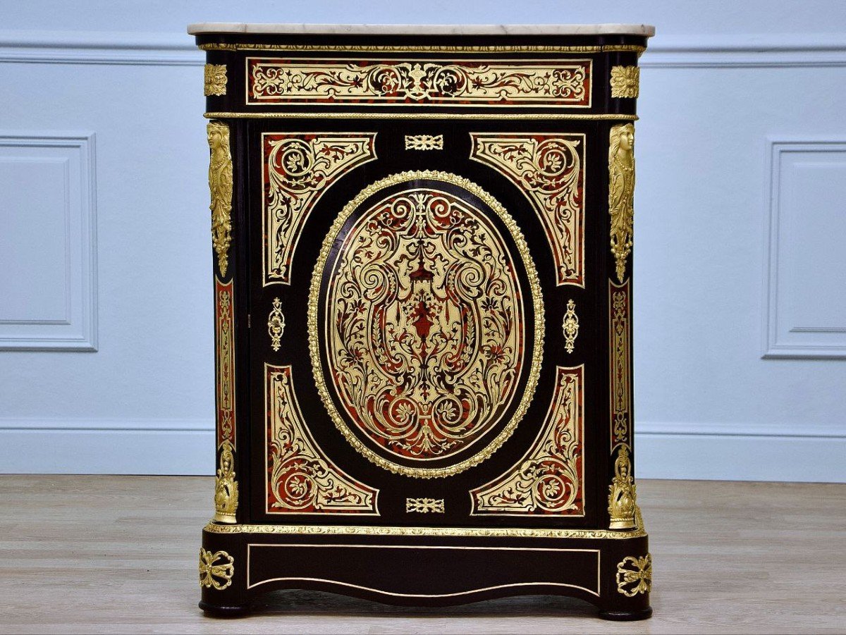 “boulle” Marquetry Entry Cabinet, Napoleon III Period - Mid-19th Century-photo-2