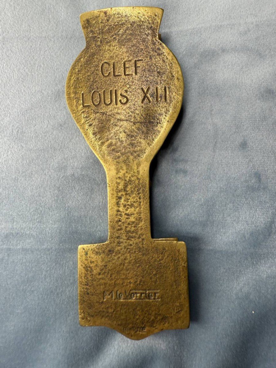 Bronze Mail Clip, Office Item Signed Max Leverrier: Louis XII Key-photo-4