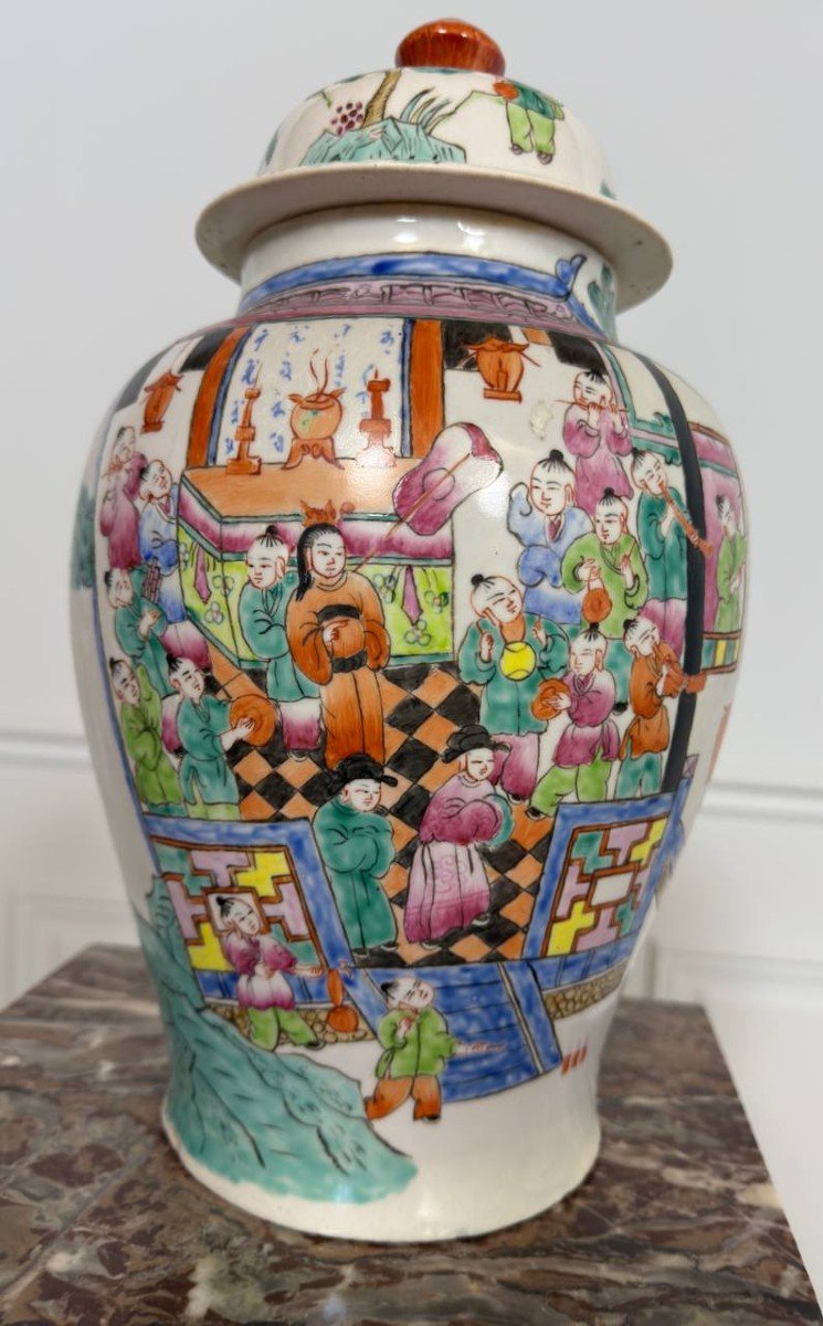 19th Century Chinese Porcelain Vase Or Potiche Decorated With Children And Kites With Dragons-photo-3