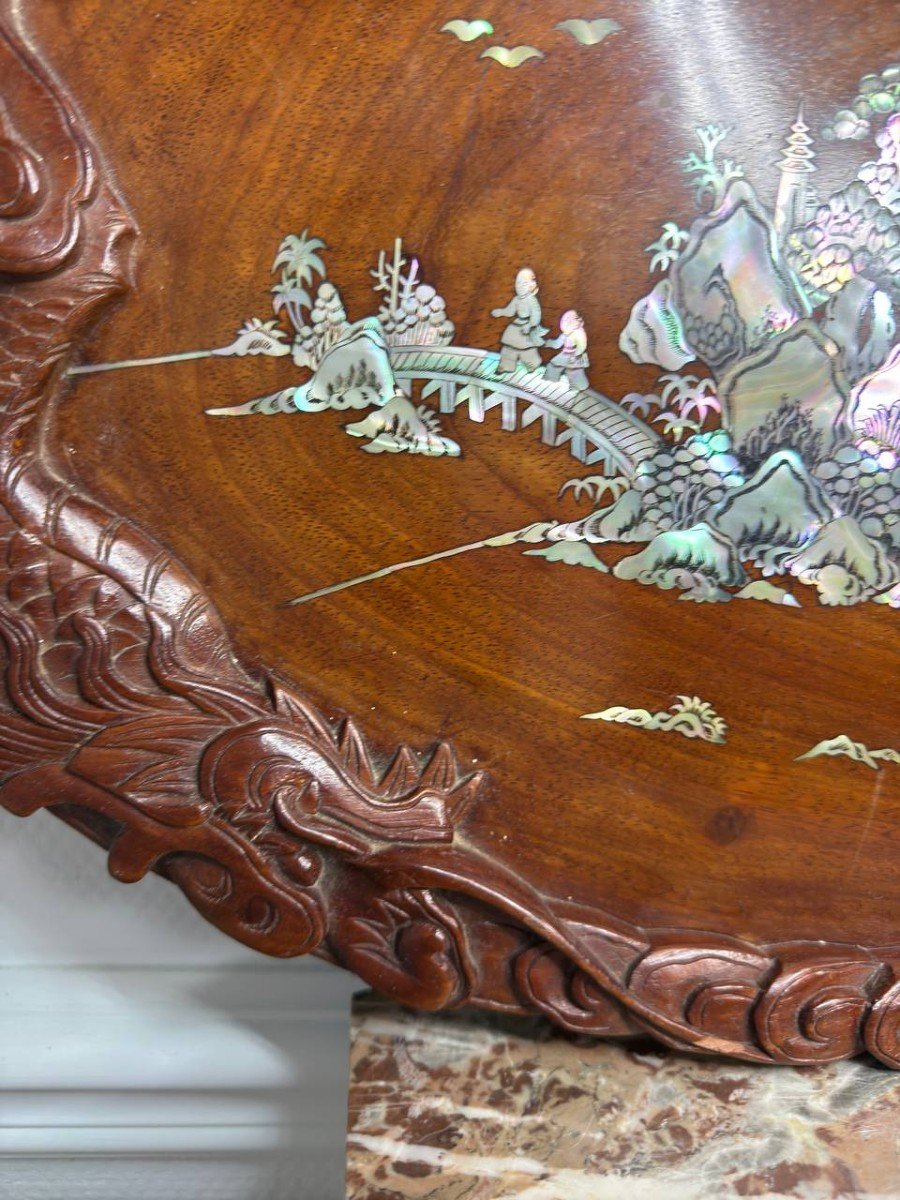 Wooden Tray, Dragons, Mother-of-pearl Inlays, Indochinese.-photo-5