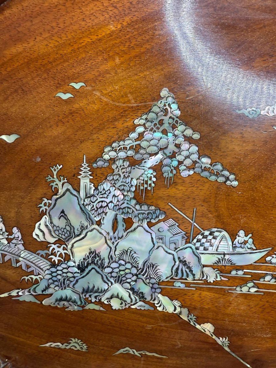 Wooden Tray, Dragons, Mother-of-pearl Inlays, Indochinese.-photo-7