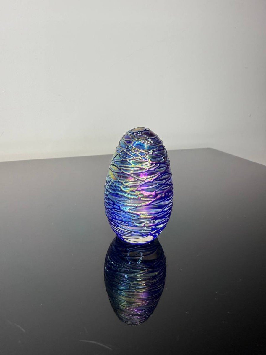 Iridescent Glass Egg Shaped Paperweight Sign-photo-3