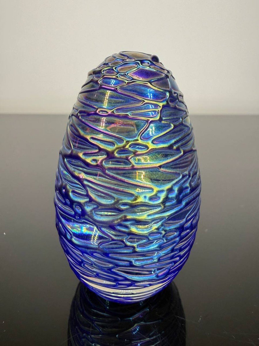 Iridescent Glass Egg Shaped Paperweight Sign