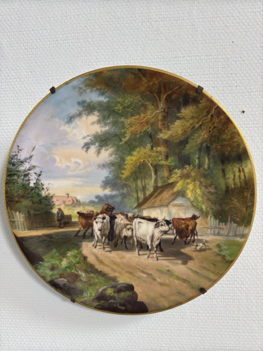 Dish, Plate Porcelain Of Paris Shepherd And Cows