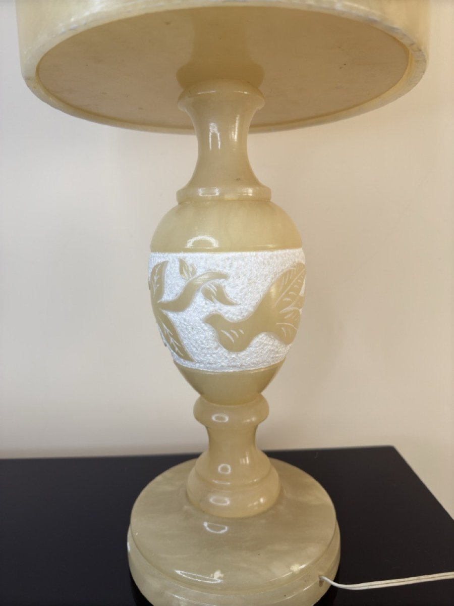 1980s Alabaster Table Lamp With Floral Decorations-photo-7