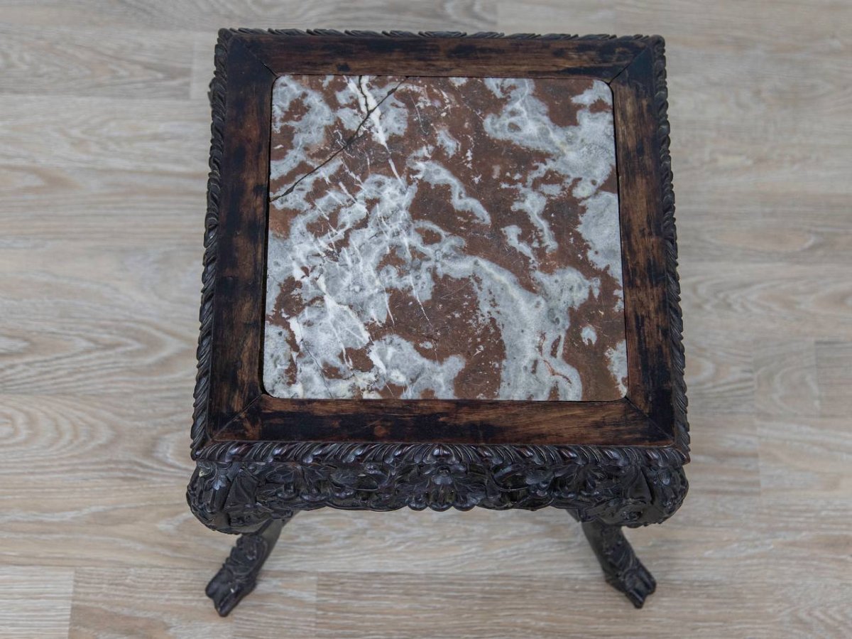 Asian Carved Side Table Or Stool-photo-2