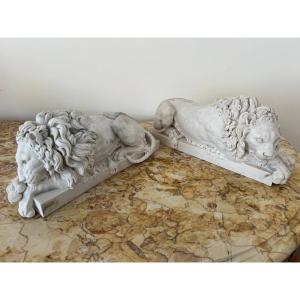 Paire de lions d'après Antonio Canova (1757-1822)