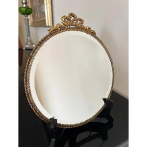 Old Mirror, Bronze Gilt Brass 1900 Louis XVI Knots Decor