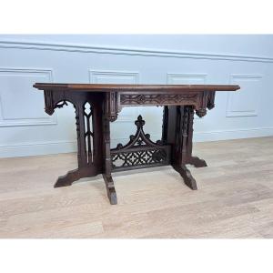 Gothic Victorian Style Oak Central Table Circa 1860