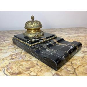 Rare Marble And Bronze Inkwell Napoleon III Portor 19th Century.