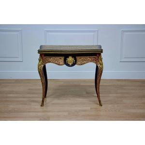 Games Table / Console In Boulle Marquetry Decorated With Gilded Bronze / Napoleon III