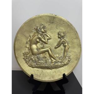 Aristide Onésime Croisy (français, 1840-1899). Printemps, Plat En Bronze.