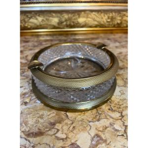 Antique French Cut Crystal & Bronze Ashtray