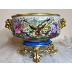 Jardinière Or Porcelain Bowl With Chiseled Gilt Bronze Mount, Signed Mourlot 43, 19th Century