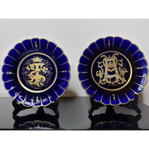 Gustave Asch (1856-1911) Heraldic Plates, Cobalt Blue Earthenware