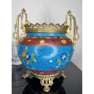 Vase En émaux Cloisonnés Monture En Bronze