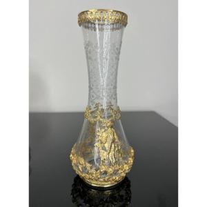 Vase En Cristal Taillé Fin XIXe Napoléon III Laiton Et Bronze