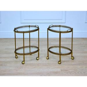 Side Tables, Carts, Trolleys, Serving Trolleys, Rolling Bars In Brass And Glass Italy, 1970s