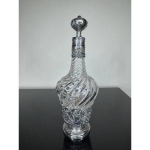 Carafe , Bouteille En Cristal Et Monture Argent Napoléon III XIXème